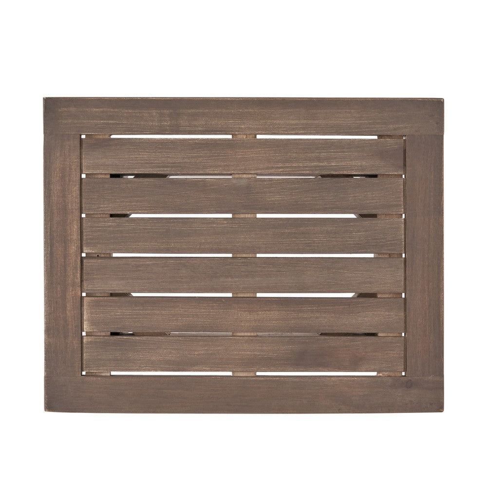 Bang Outdoor Accent Table, 19 Inch, Gray Acacia Wood Slatted Top -BM335753