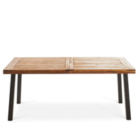 Kristi Outdoor Dining Table, 69 Inch Brown Wood Top and Slat Panel -BM335754