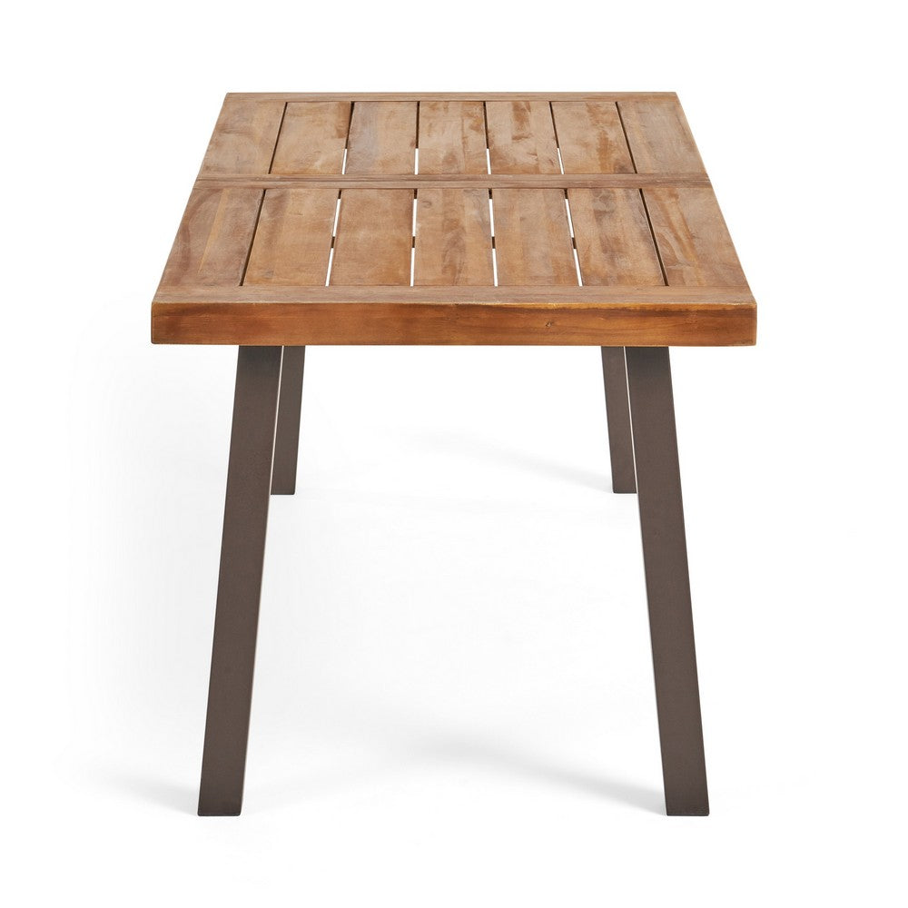 Kristi Outdoor Dining Table, 69 Inch Brown Wood Top and Slat Panel -BM335754