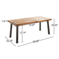 Kristi Outdoor Dining Table, 69 Inch Brown Wood Top and Slat Panel -BM335754