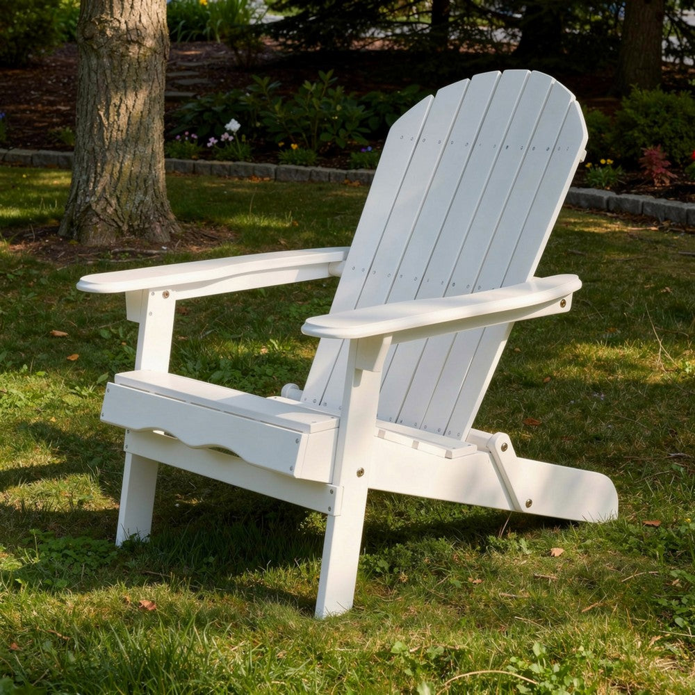 Libo Outdoor Adirondack Chair, Slatted Seat, Modern White Acacia Wood -BM335756