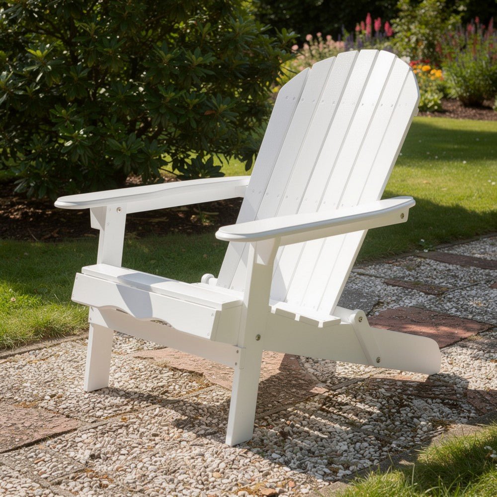 Libo Outdoor Adirondack Chair, Slatted Seat, Modern White Acacia Wood -BM335756