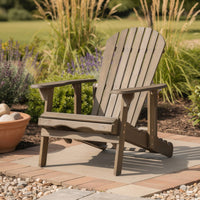 Libo Outdoor Recliner Adirondack Chair, Slatted Gray Acacia Wood -BM335758