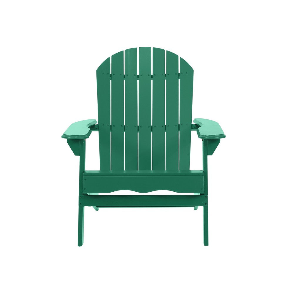 Libo Outdoor Adirondack Chair Set of 2, Slatted Seat, Dark Green Wood -BM335759