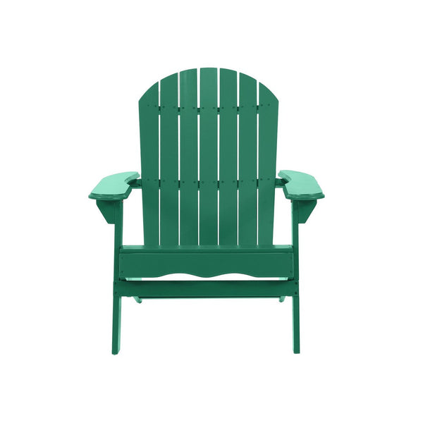 Libo Outdoor Adirondack Chair Set of 2, Slatted Seat, Dark Green Wood -BM335759