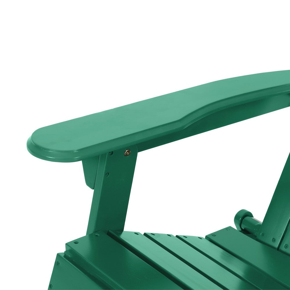 Libo Outdoor Adirondack Chair Set of 2, Slatted Seat, Dark Green Wood -BM335759