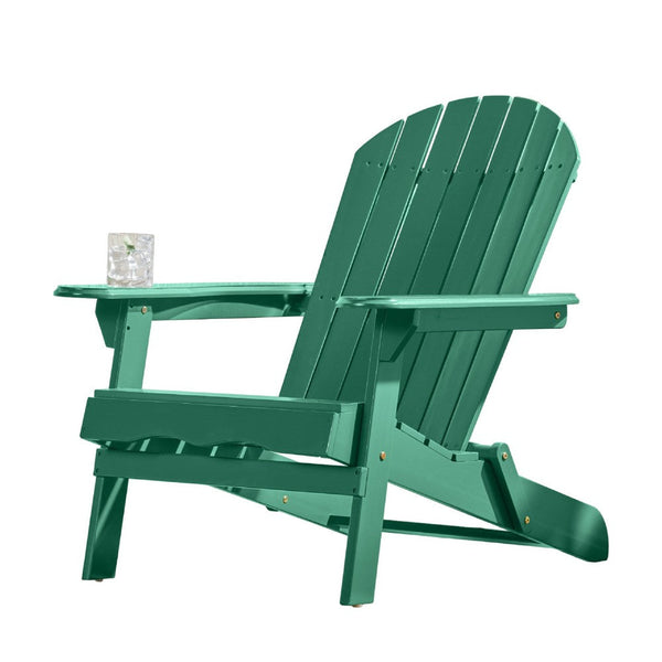 Libo Outdoor Adirondack Chair Set of 2, Slatted Seat, Dark Green Wood -BM335759