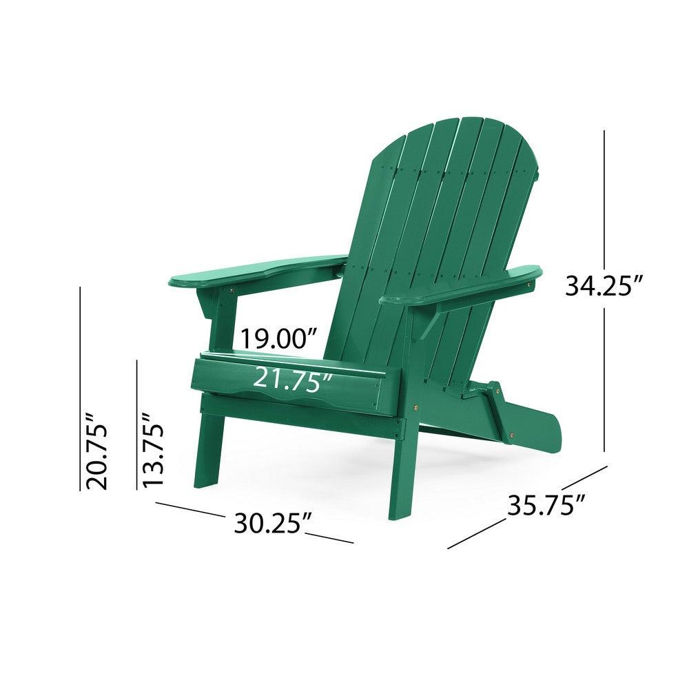 Libo Outdoor Adirondack Chair Set of 2, Slatted Seat, Dark Green Wood -BM335759