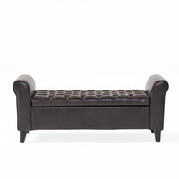 Jacob Ottoman Bench, Brown Faux Leather Button Tufted Seat, 50 Inch -BM335761