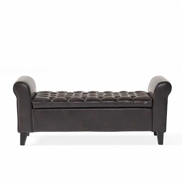 Jacob Ottoman Bench, Brown Faux Leather Button Tufted Seat, 50 Inch -BM335761
