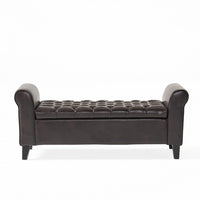 Jacob Ottoman Bench, Brown Faux Leather Button Tufted Seat, 50 Inch -BM335761
