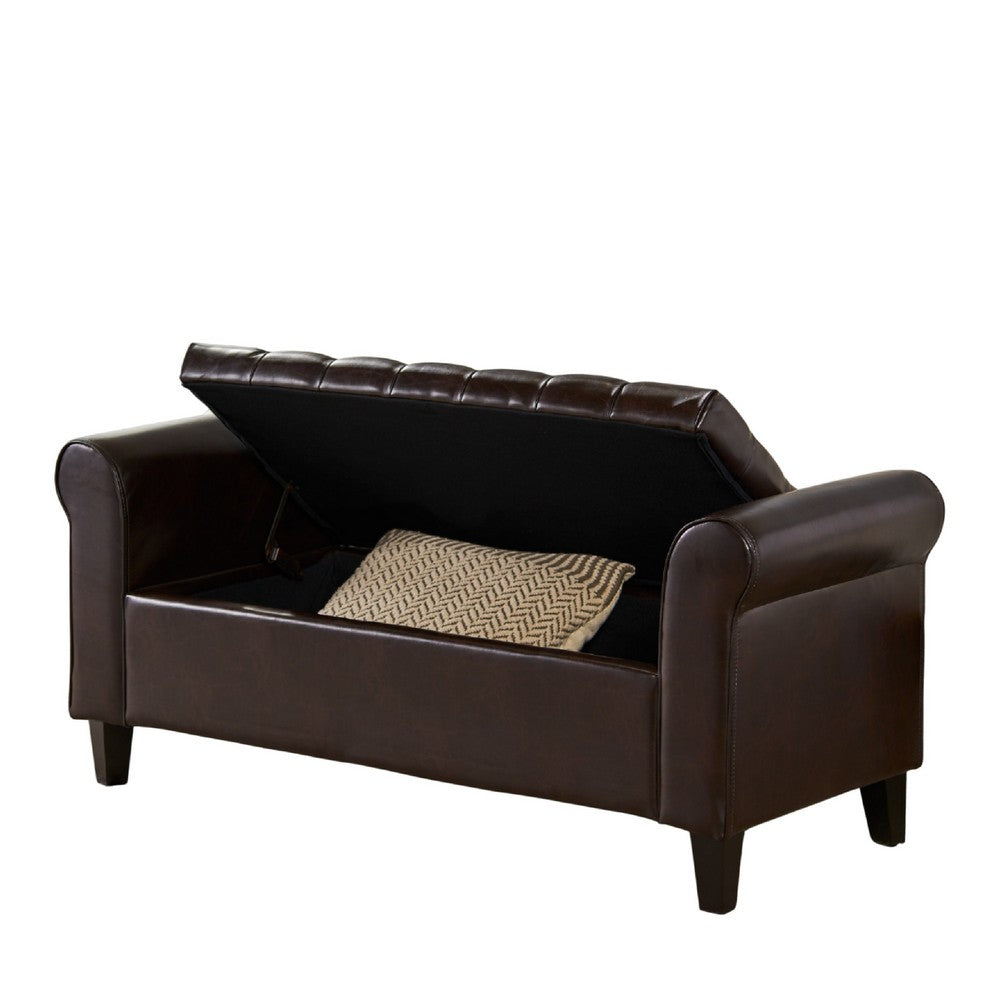 Jacob Ottoman Bench, Brown Faux Leather Button Tufted Seat, 50 Inch -BM335761