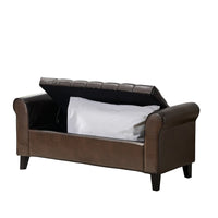 Jacob Ottoman Bench, Brown Faux Leather Button Tufted Seat, 50 Inch -BM335761