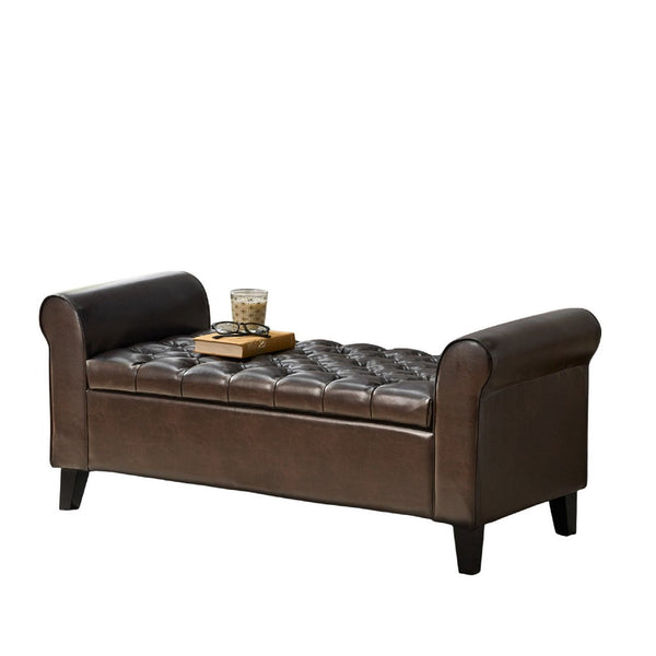 Jacob Ottoman Bench, Brown Faux Leather Button Tufted Seat, 50 Inch -BM335761