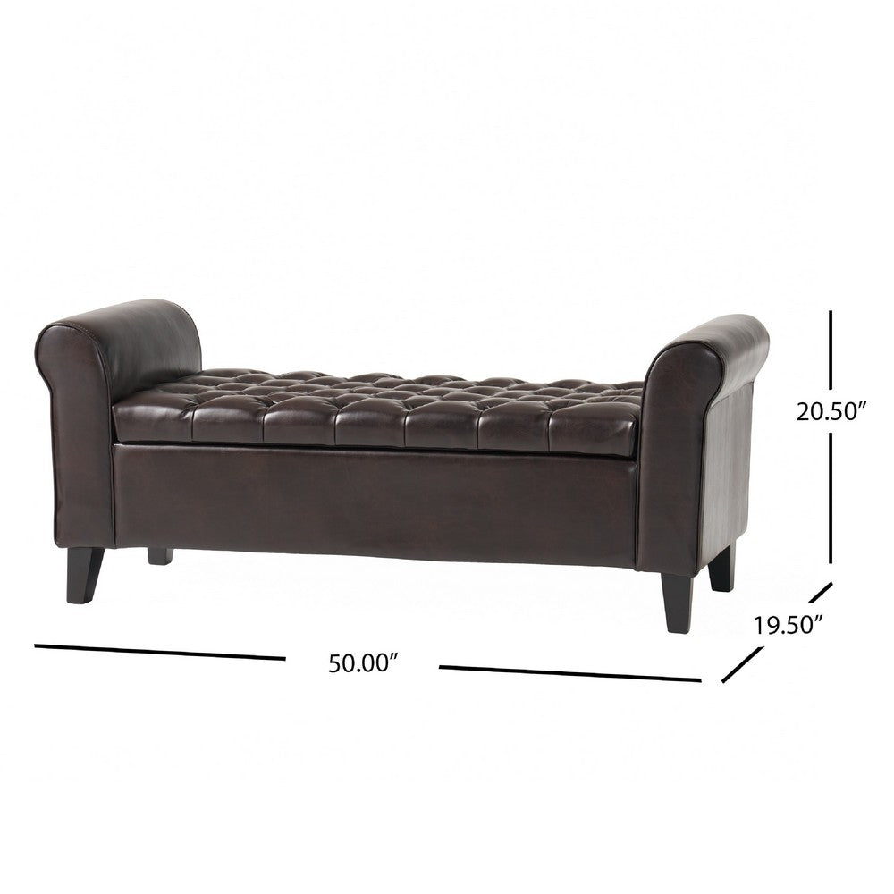 Jacob Ottoman Bench, Brown Faux Leather Button Tufted Seat, 50 Inch -BM335761