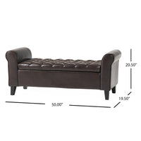 Jacob Ottoman Bench, Brown Faux Leather Button Tufted Seat, 50 Inch -BM335761