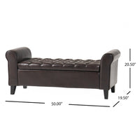 Jacob Ottoman Bench, Brown Faux Leather Button Tufted Seat, 50 Inch -BM335761