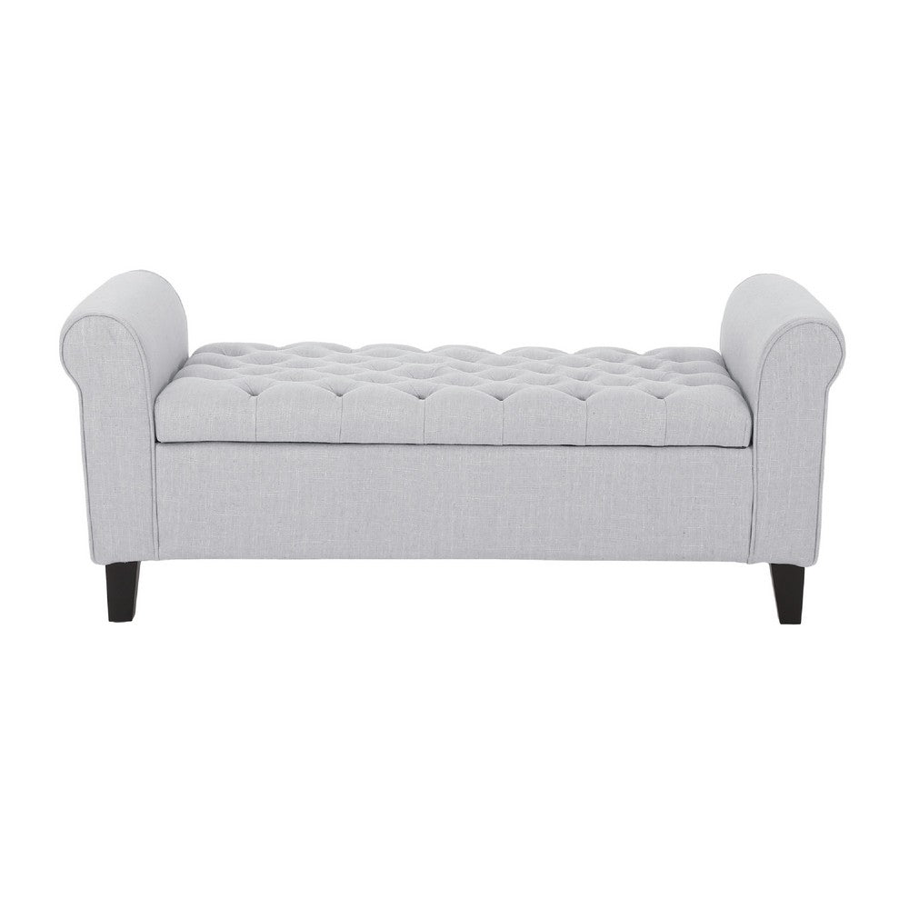 Jacob Ottoman Bench, Light Gray Fabric Button Tufted Seat, 50 Inch -BM335762