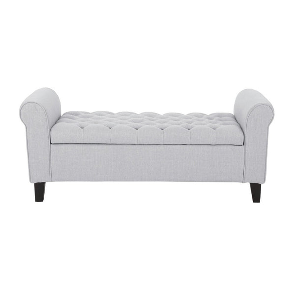 Jacob Ottoman Bench, Light Gray Fabric Button Tufted Seat, 50 Inch -BM335762