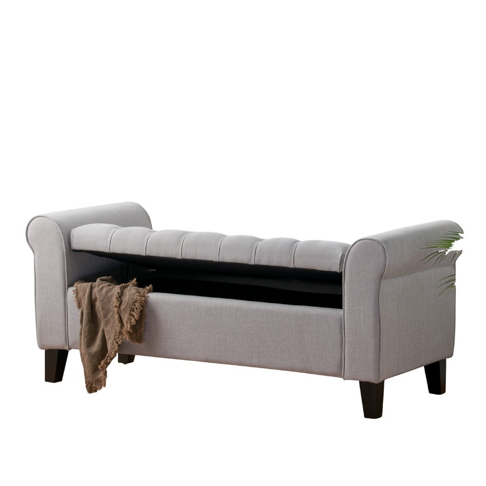 Jacob Ottoman Bench, Light Gray Fabric Button Tufted Seat, 50 Inch -BM335762