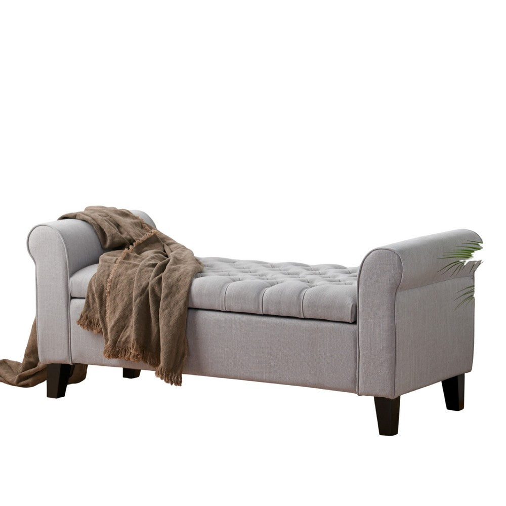Jacob Ottoman Bench, Light Gray Fabric Button Tufted Seat, 50 Inch -BM335762