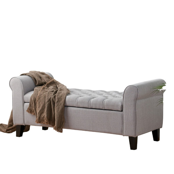 Jacob Ottoman Bench, Light Gray Fabric Button Tufted Seat, 50 Inch -BM335762