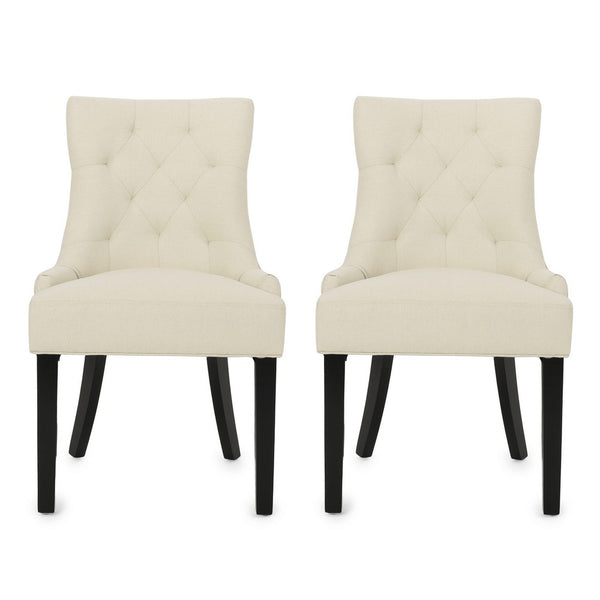 Chen Dining Chair Set of 2, Beige Fabric Upholstered Tufted Backrest -BM335763