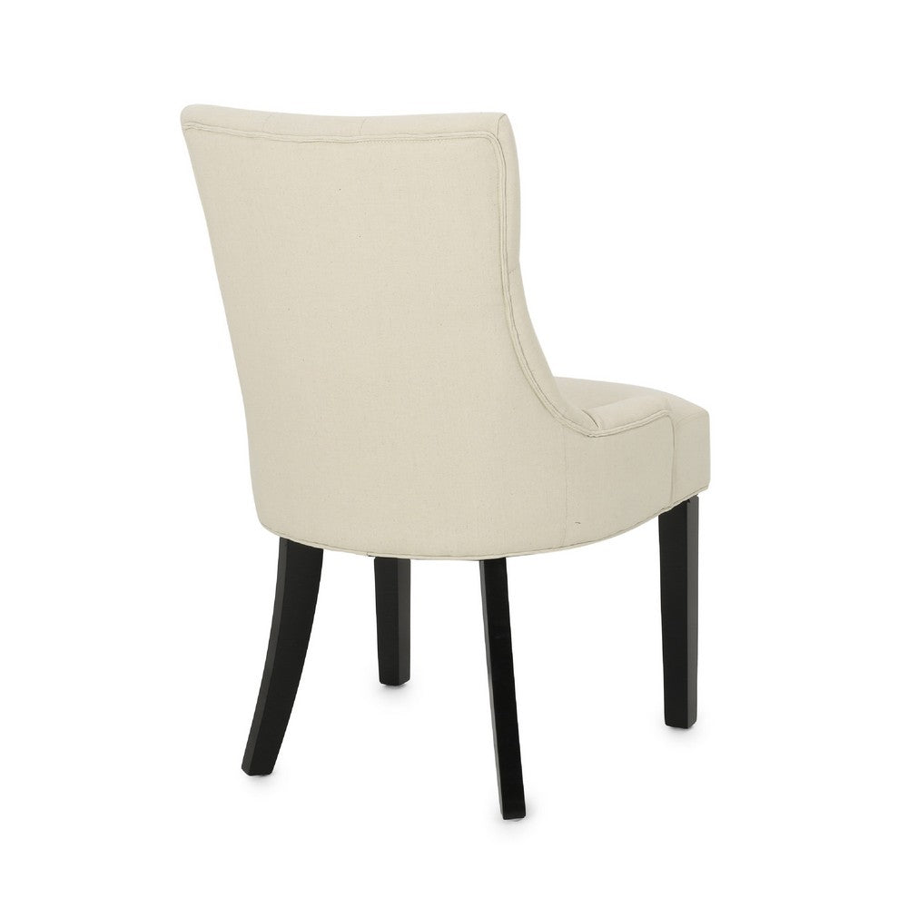 Chen Dining Chair Set of 2, Beige Fabric Upholstered Tufted Backrest -BM335763