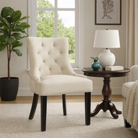 Chen Dining Chair Set of 2, Beige Fabric Upholstered Tufted Backrest -BM335763