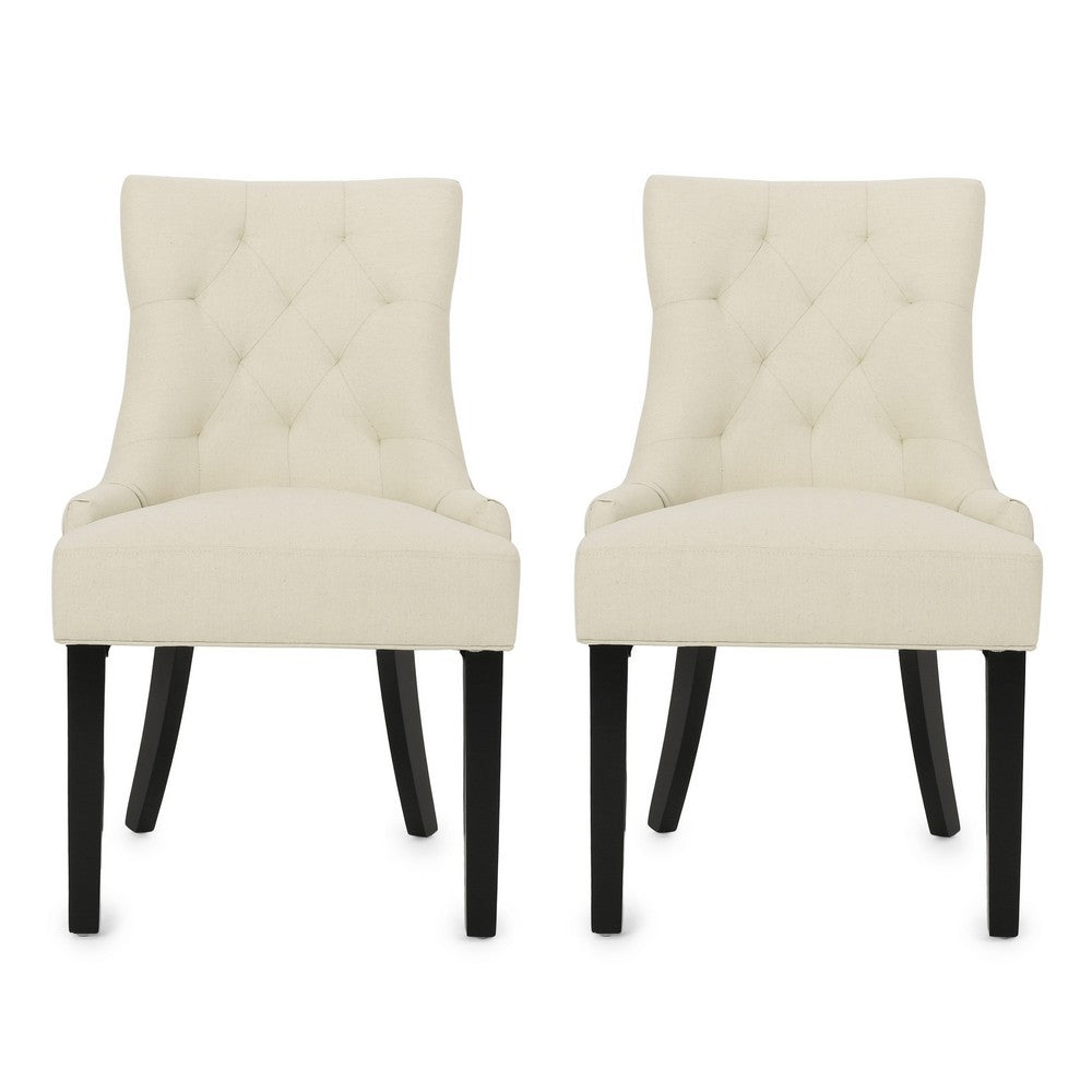 Chen Dining Chair Set of 2, Beige Fabric Upholstered Tufted Backrest -BM335763