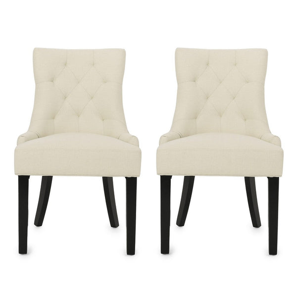 Chen Dining Chair Set of 2, Beige Fabric Upholstered Tufted Backrest -BM335763