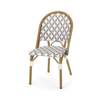 Bo Outdoor Bistro Chair Set of 2, Gray White Faux Rattan, Brown Metal -BM335764