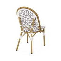 Bo Outdoor Bistro Chair Set of 2, Gray White Faux Rattan, Brown Metal -BM335764