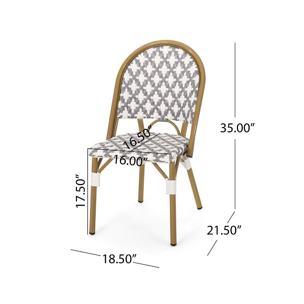Bo Outdoor Bistro Chair Set of 2, Gray White Faux Rattan, Brown Metal -BM335764