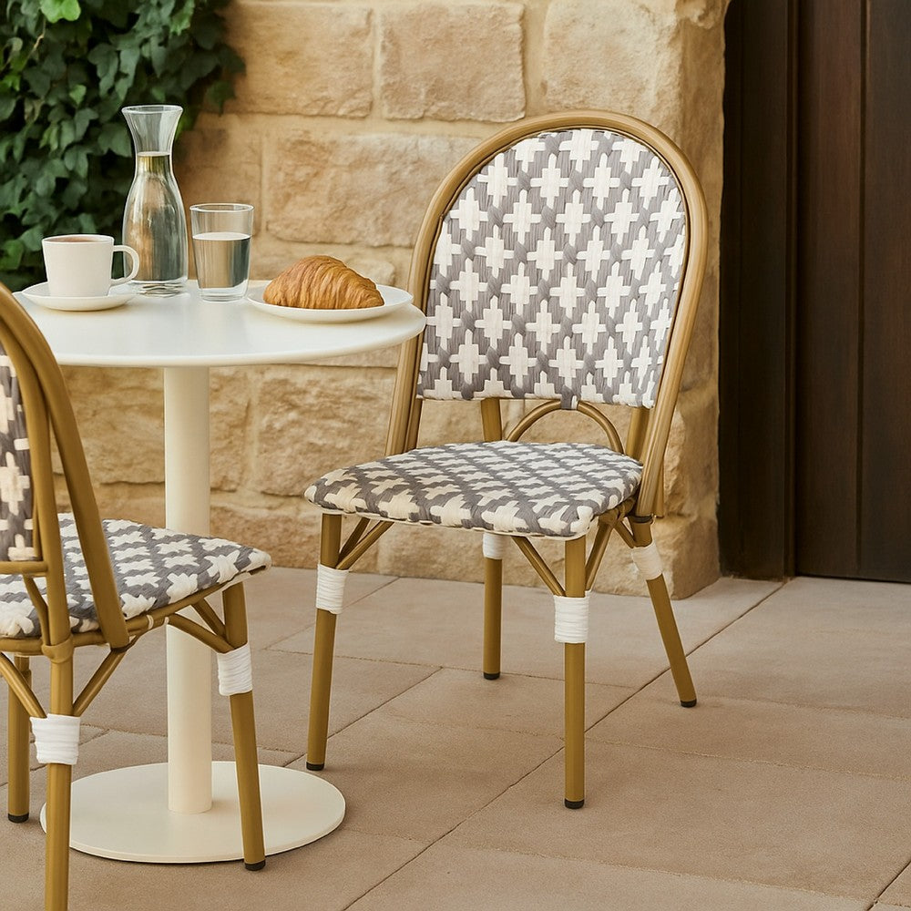 Bo Outdoor Bistro Chair Set of 2, Gray White Faux Rattan, Brown Metal -BM335764