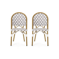 Bo Outdoor Bistro Chair Set of 2, Gray White Faux Rattan, Brown Metal -BM335764