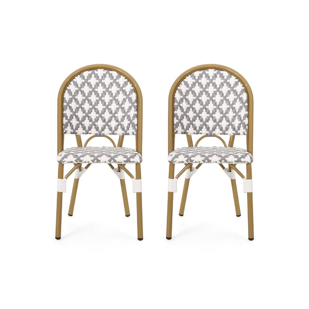 Bo Outdoor Bistro Chair Set of 2, Gray White Faux Rattan, Brown Metal -BM335764