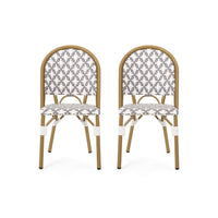 Bo Outdoor Bistro Chair Set of 2, Gray White Faux Rattan, Brown Metal -BM335764