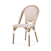 Bo Outdoor Bistro Chair Set of 2, White and Brown Faux Rattan, Metal -BM335765