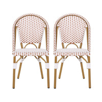 Bo Outdoor Bistro Chair Set of 2, White and Brown Faux Rattan, Metal -BM335765