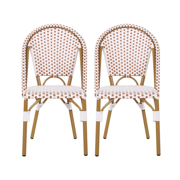 Bo Outdoor Bistro Chair Set of 2, White and Brown Faux Rattan, Metal -BM335765