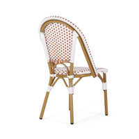Bo Outdoor Bistro Chair Set of 2, White and Brown Faux Rattan, Metal -BM335765
