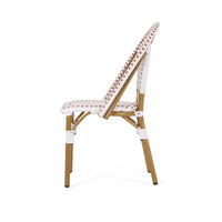 Bo Outdoor Bistro Chair Set of 2, White and Brown Faux Rattan, Metal -BM335765