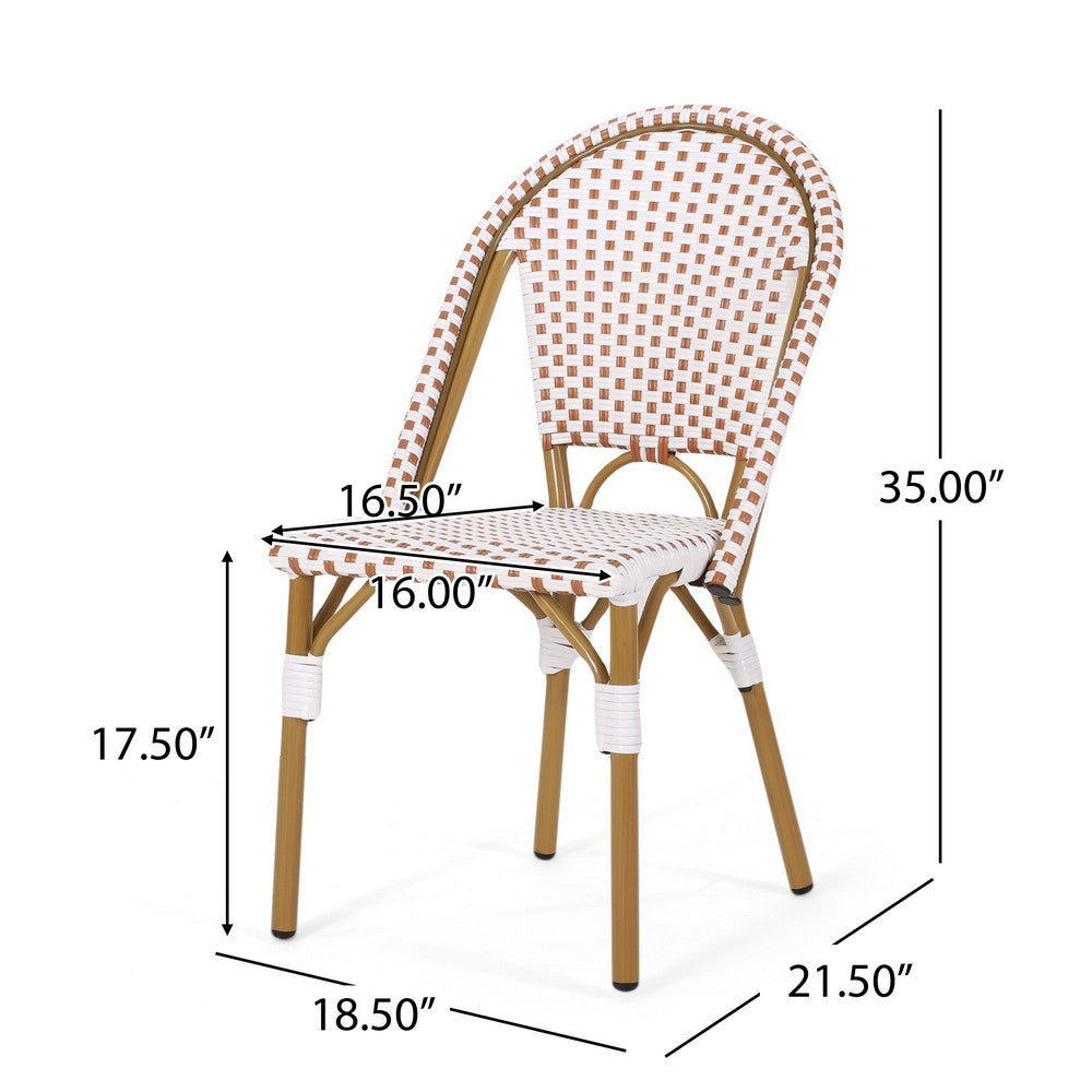 Bo Outdoor Bistro Chair Set of 2, White and Brown Faux Rattan, Metal -BM335765
