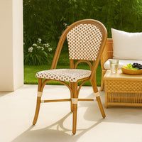 Bo Outdoor Bistro Chair Set of 2, White and Brown Faux Rattan, Metal -BM335765