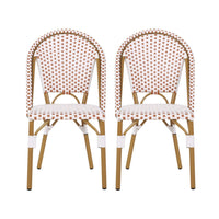 Bo Outdoor Bistro Chair Set of 2, White and Brown Faux Rattan, Metal -BM335765