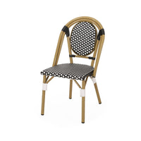 Bo Outdoor Bistro Chair Set of 2, White and Black Faux Rattan, Metal -BM335766