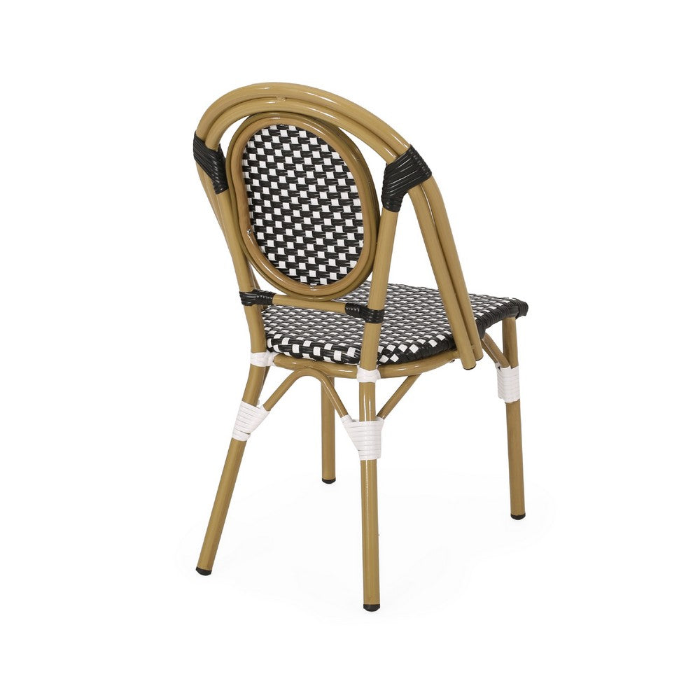 Bo Outdoor Bistro Chair Set of 2, White and Black Faux Rattan, Metal -BM335766