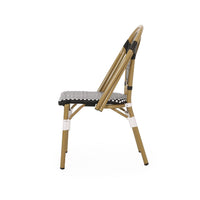 Bo Outdoor Bistro Chair Set of 2, White and Black Faux Rattan, Metal -BM335766