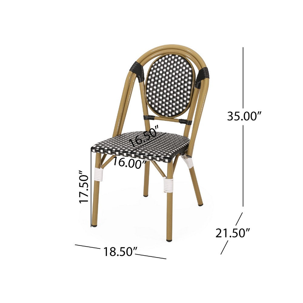 Bo Outdoor Bistro Chair Set of 2, White and Black Faux Rattan, Metal -BM335766